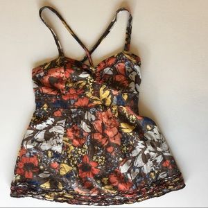 Hollister small flower print cross strap top shirt